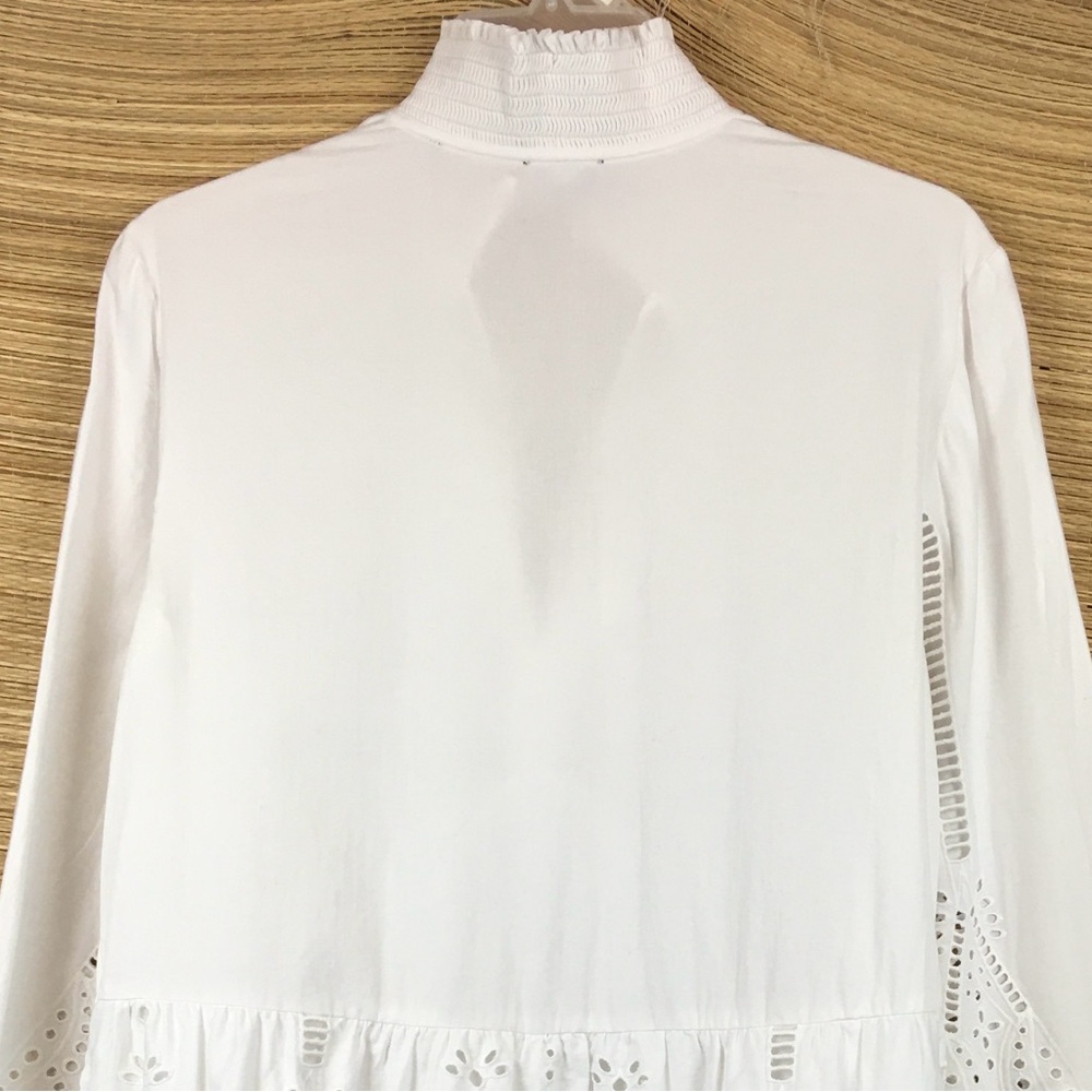 The Kooples Paris White Mini Dress With Broderie Anglaise Long Sleeve Size 2 - Picture 8 of 12